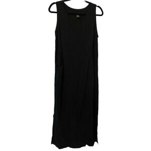 OJAI Black Floral Jacquard Sleeveless Maxi Dress with Pockets Made in USA Size M